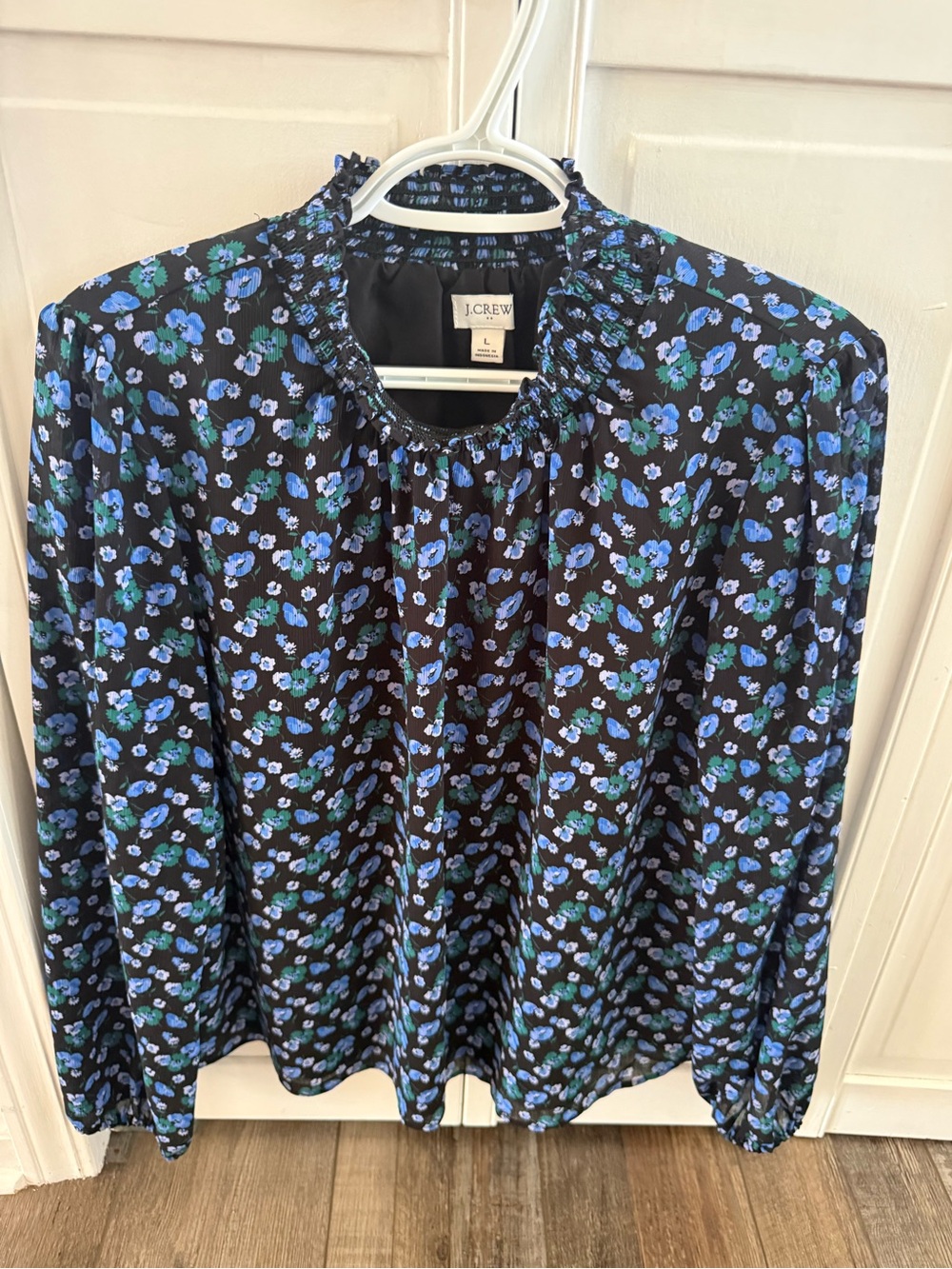 J.Crew Blue & Green Floral Blouse Top Size L